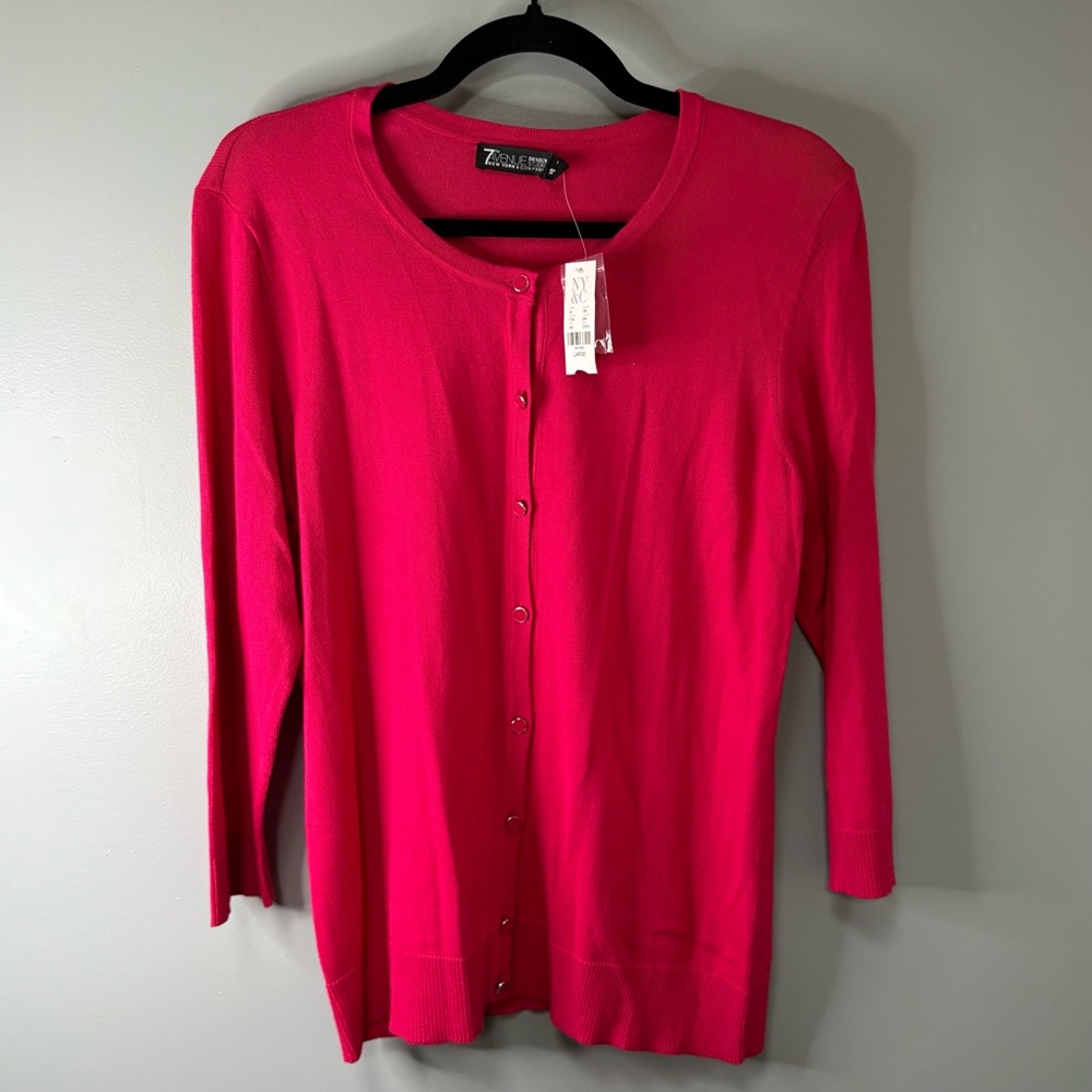 7th Avenue Design Studio | NWT Red Cardigan Sweater 3/4 Sleeve Women’s Size L